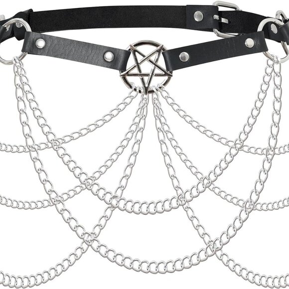 Goth Waist Belt Leather Body Chain Adjustable Punk Body Jewelry for Women - Picture 1 of 8